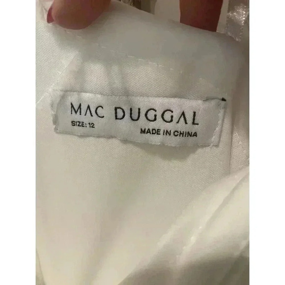 NEW Mac Duggal White Feather Trim One-Shoulder Cocktail Midi Dress Size 12 $298 - Picture 8 of 8